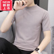 PLAYYOUNG International Brand Men's Spring and Autumn Short-sleeved T-shirt Sweater Men's Round Neck Half-sleeved Knitted Slim Sweater Knitted Sweater 9902 Beige 2XL 180