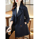 Shangjing Windbreaker Jacket Women's Mid-Length Small Double-breasted Solid Color High-end Fashion Slim Windbreaker Navy M
