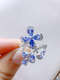 Shilian S925 18 gold plated natural tanzanite diamond plum blossom ring super fairy flower open ring opening adjustable