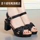 Lingka Qiyuzui shoes summer sandals open toe one-line elegant high heels thick sole waterproof platform versatile black 6.5 cm style 35