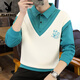 Playboy (PLAYBOY) shirt collar sweatshirt men spring and autumn two-piece spliced casual long-sleeved T-shirt teenager student base shirt men 679 khaki XL about 135-150 Jin [Jin equals 0.5 kg]