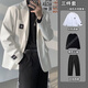 An Chuxia suit men's spring and autumn Hong Kong style college style DK uniform student class uniform blazer men's trend W43 khaki + white shirt + tie + trousers 4XL