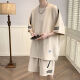 
Cotton high-end casual sports suit men's summer thin loose short-sleeved T-shirt men's shorts handsome suit 653 white L size (110-130Jin[Jin equals 0.5 kg])
