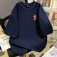 Camiseta de manga corta con letra de contraste de Katuchi en la pareja estadounidense del hiphop de verano Versátiles sueltas de cinco minutos de mangas de media manga azul marino XL [sugerido 120-140Jin [Jin iguala 0.5 kg]]]