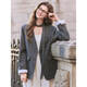 Betu women's spring new suit V-neck tie loose suit jacket women 2501T46 gray XS