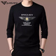Qi Armania brand men's long-sleeved T-shirt men's round neck cotton sweatshirt versatile casual top 1105-Black M 165[suitable for 90-120Jin[Jin equals 0.5 kg]]