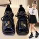 Sharp girls' leather shoes spring and autumn 2025 new children's princess loafers girls black soft sole performance shoes big children XC1608 black 26