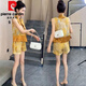 皮尔卡丹（pierre cardin）国风贵气感时尚套装女2025夏季新款坎袖拼接盘扣马甲短裤两件套女 12158-黄色套装 L 【建议95-110斤】
