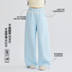 Ove Girls Frühlingshosen 2025 Neue Kinderspitzenspitze mit Weitbeinhosen Frühling und Herbst große Kinder mit geradlinigen Hose Sport 15281 Lake Blue 120 cm