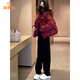 Paige Shark 2025 new style this year popular small red short fashion thickened cotton jacket for women autumn and winter trendy brand burgundy M recommended 100-120Jin Jin equals 0.5 kg
