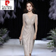 皮尔卡丹（pierre cardin）2025春季新款香槟色小晚礼服裙名媛气质宴会主持人连衣裙平时可穿 浅香槟色 XL