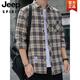 JEEP SPIRIT格子休闲衬衫男士春秋季长袖衬衣韩式上衣服复古宽松夏季薄款外套 K12108灰色 M 90-110斤