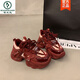 Woodpecker red thick-soled dad shoes for women 2025 new autumn year of festive versatile height-enhancing casual sneakers white 9906M plus velvet 36