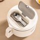 Guangyi 304 stainless steel instant noodle bowl student office worker lunch box with lid large capacity white with chopsticks and spoon GY7323