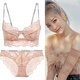 Victoria Palace Plus Size Bra Lace Ultra Thin Transparent Women's Bra Set Letter Strip Sexy Bra Breathable Underwear Set Red 32/70A (With S Size Underwear)