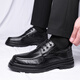 Zapatos de cuero portulese para hombres de negocios británicos para hombres zapatos casuales de negocios bajo zapatos de boda de la suela gruesa bajo 9929 Negro 39