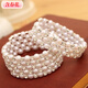 Korean style fashionable multi-layered pearl-encrusted diamond-wrapped spiral bracelet with spring flowers, wide bracelet for women, elastic wide bracelet, main picture