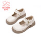 Fuluo Mi Girls' Leather Shoes Spring and Autumn New Square-Odor Breathable Soft Sole Single Shoes Children's Campus Performance Shoes Beige 35
