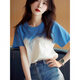 Wanmanduo 2025 Summer NUEVA Camiseta de manga corta azul y blanco Tie-dye para las tops únicas de las mujeres se ve delgada y moderna y de la edad.