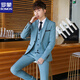ROMON Men's Casual Small Suit Korean Style Slim Groom Wedding Dress Trendy Handsome Small Suit Jacket Black Suit + Trousers Two-piece Set XL 120-138Jin Jin is equal to 0.5kg Wear