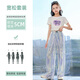 Pitt Pitt Girls Summer Set 2025 Новый стиль среднего стиля Большой Детский модный ледяной шелк широкий шелк.
