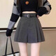 Hao'e black pleated woolen shorts for women in spring and autumn, versatile boot pants, high waisted, a-line, wide-leg casual pants, slimming, black without belt, L recommended 110-120 Jin Jin equals 0.5 kg