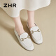 ZHR loafers women's spring and autumn commuting style flat-sole leather shoes women's soft-faced single shoes women AH653 beige 39