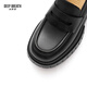 Tiefatem Tief Atem Frauenschuhe Cowide Einfacher xl dicker Sohle einstufiger Loafer Frauenschuhe Ax13116 Schwarz 34