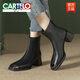 卡帝乐鳄鱼（CARTELO）真皮方头时尚女靴粗跟2025新款秋冬季短靴女金属短筒高跟瘦瘦靴子 棕色绒里 37