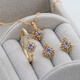Pop Japanese nojess winter new natural tanzanite rhombus hollow ring necklace earrings 925 silver gold-plated pair of earrings