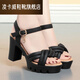 Lingka Qiyuzui shoes summer sandals open toe one-line elegant high heels thick sole waterproof platform versatile black 6.5 cm style 35
