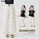 Moonkids Girls Wide-Bein Hosen 2025 Frühlings- und Sommer Neue Kinder Bogen Casual Hosen Mädchen Lazy Striped gerader Hosen 15276 Meter weiße Weitbeinhosen 110 cm