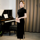 
Yinlu cheongsam new fashionable and improved daily solid color gold silk old Shanghai Chinese style casual versatile dress dress for women AE#9923 black#01 M