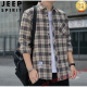 JEEP SPIRIT格子休闲衬衫男士春秋季长袖衬衣韩式上衣服复古宽松夏季常规款外 K12109蓝色( 加绒 XL 125-145斤