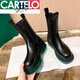 
CARTELO Boots Genuine Leather Green Sole Martin Boots Women's British Style Mid-Card Slim Chin Boots Thick Sole Chelsea Short Boots Green Sole Mid-Card (Perry) 37