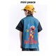 MiniPeace Sesame Street co-branded Peacebird children's clothing boys' comfortable denim shirt jacket short-sleeved summer dress denim dark blue 140