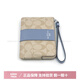 Entraîneur Corner Zip Sac à bracelet en cuir, portefeuille de monnaie de sac à main, porte-monnaie, paquet de base bleu beige féminin (sac + sac à poussière)