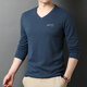 Woodpecker T-shirt for men middle-aged autumn V-neck men long-sleeved T-shirt for men chicken heart collar spring cotton solid color autumn men's top base R9863 black gray M 165100-120Jin [Jin equals 0.5 kg]