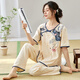 Catman Summer Frauen neue chinesische Kurzärmer-Pyjamas dünne Hosen können außerhalb von Heimkleidung getragen werden.