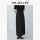 THE SEA LIFE半裙女欧海一生 冰丝半身裙2025春开衩松紧腰黑色长裙XC15265 黑法师 L