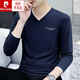 Pierre Cardin spring and autumn long-sleeved T-shirt men's pure cotton v-neck casual versatile youth slim autumn outer wear sweetheart collar bottoming shirt black YP-C4033 M