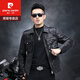 Pierre Cardin Herbst und Winter Echtes Lederjacke Herren Kurzer Schaffelljacke Herren Wolle Revers kurzer Motorrad Jacke Leder Jacke Trendy Black-Single Model M