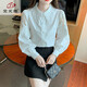Camisa de algodón bordado Dafuxi para mujeres en 2025 Autumn New Fashion White White White White Camiseta suelta y versátil Cy9227 White M [sugerido 96-110Jin [Jin iguala 0.5 kg]]]