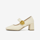 Los mejores 25 primavera retro Mary Jane zapatos de tacón grueso Toe Singles para mujeres M1509AQ5 beige 38
