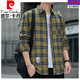 Pierre Cardin 2025 spring and autumn pure cotton shirt men's long-sleeved youth plaid cotton non-iron shirt trendy brand loose casual jacket 2111 green and yellow plaid recommended 125-145Jin Jin equals 0.5 kg XL