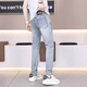 Gozan Jeans Jeans Hot Diamond Print 2025 Summer Fiting Fits Feet Pants Style Coreano Corea Cortaal Elástica Luz azul Luz 9885 28 (2 pies 1)