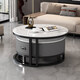Bolatine all solid wood coffee table living room home slate light luxury tea table small apartment retractable round combination tea table high-end all solid wood black frame gray cabinet 70+50 snow mountain white