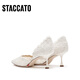 Sijiatu [тот же стиль, что и Yang Mi] 2025 New Burano Lace Island High High High High Heald Swed Swed Shoes Single Sandal