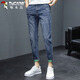 Specht (Tucano) Jeans Hosen Hosen Herren Frühling und Sommer Schlankes lässig kleine Füße geschnittene Hosen Männer Elastische trendige Herrenhosen blau grau 32