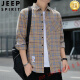 JEEP SPIRIT格子休闲衬衫男士春秋季长袖衬衣韩式上衣服复古宽松夏季常规款外 K12109蓝色( 加绒 XL 125-145斤